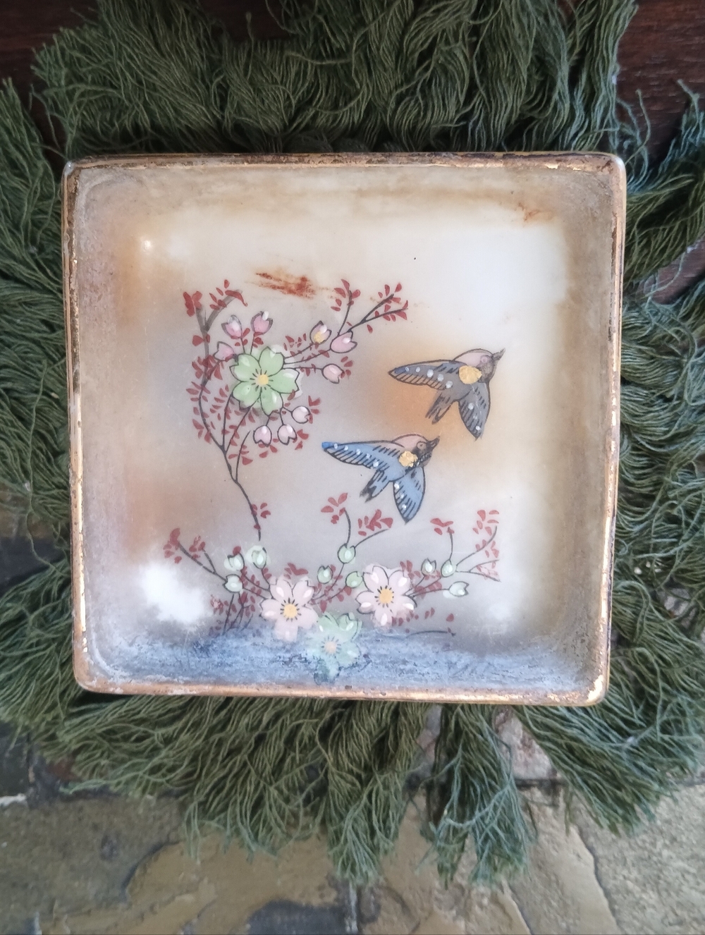 Vintage Gold Castle Hand Painted Porcelain Pin Dish